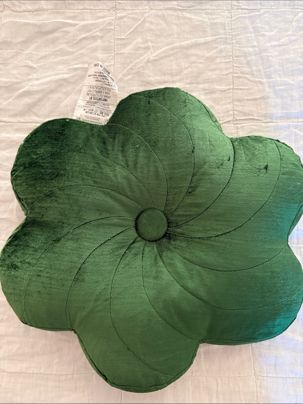 Anthropologie Green Velvet Flower Accent Pillow